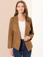 Damen modische Synthetiklederjacke mit offenem Schnitt und Taschen R&B