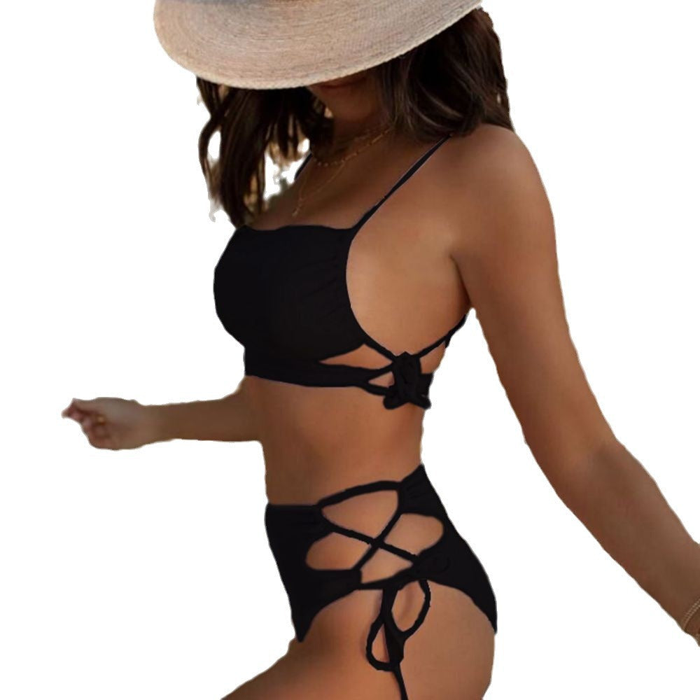 Damen Bikini-Set mit hohem Bund und modischem Knotendetail R&B