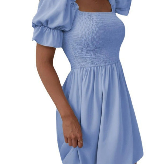 Damen kurzes Kleid mit Puffärmeln und gerafftem Oberteil R&B