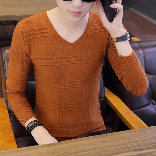 Herren Langarm-Pullover mit modernem Rippmuster und V-Ausschnitt R&B