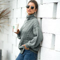 Damen Grobstrickpullover mit hohem Kragen und Zopfmuster