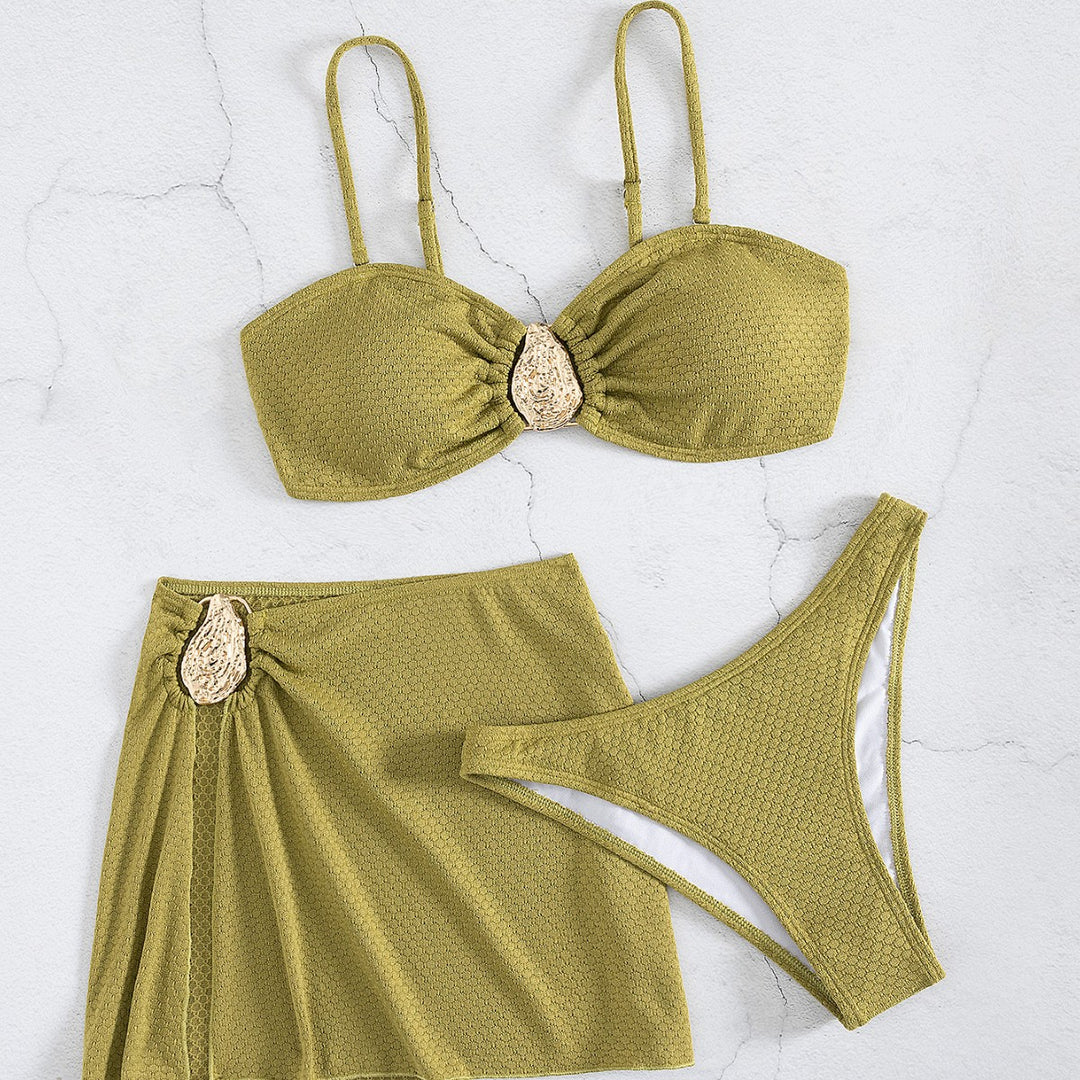 Damen Bikini-Set mit schimmerndem Stoff und eleganter Raffung R&B