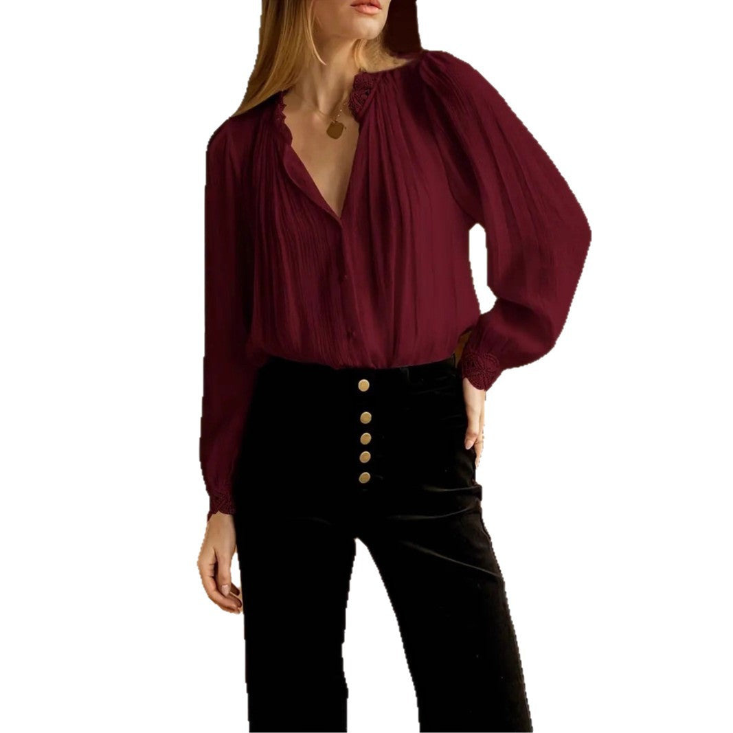 Damen Chiffonbluse mit romantischen Spitzenabschlüssen R&B