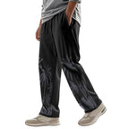 Herren nan weite Freizeit-Hose aus Baumwoll-Leinen-Mix mit Palmenprint, Elastikbund und Kordelzug R&B