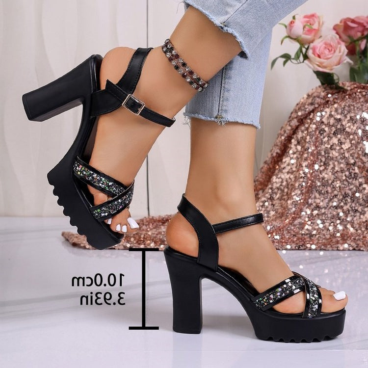 Damen Plateausandalen mit eleganten Riemen und hohem Blockabsatz R&B