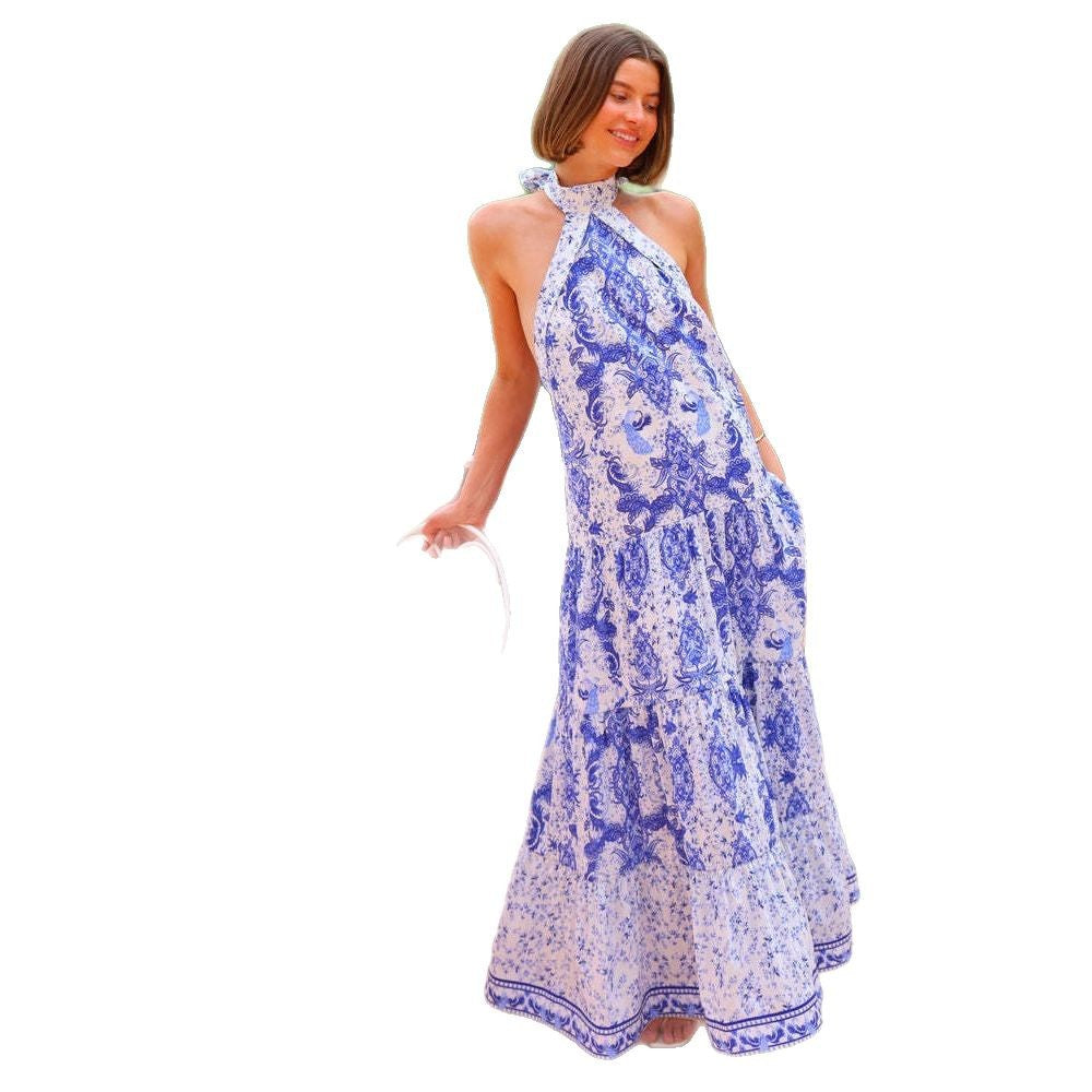 Damen Maxi Kleid mit Halterneck und elegantem Print R&B