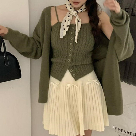 Damen Strick-Top mit Knöpfen und Cardigan R&B