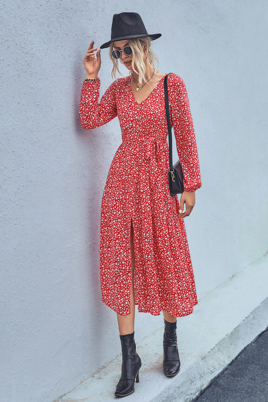Damen Maxikleid mit elastischem Taillenbund und floralen Mustern R&B