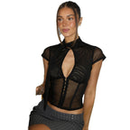 Damen Transparentes Spitzenoberteil mit Knotendetail R&B