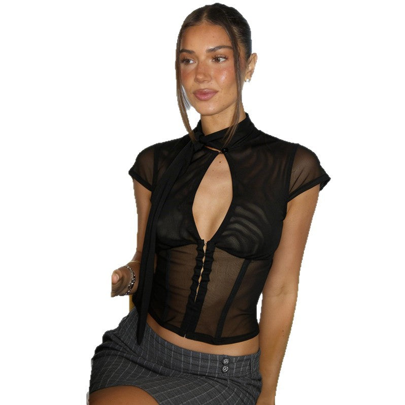 Damen Transparentes Spitzenoberteil mit Knotendetail R&B