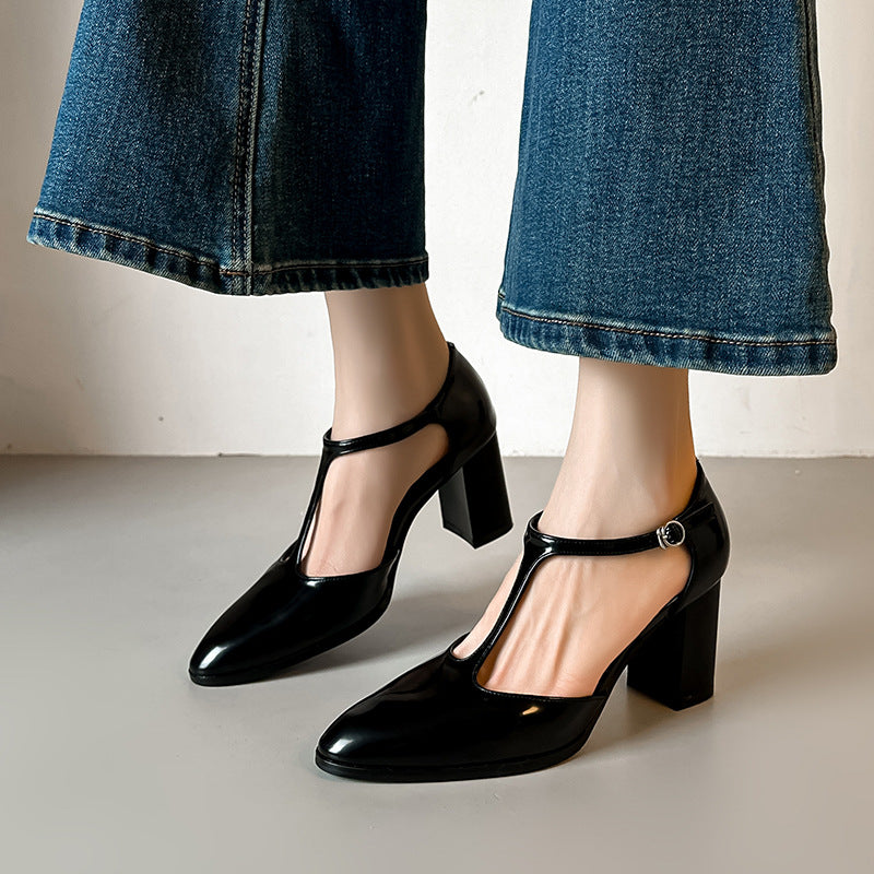 Damen Elegante T-Strap Pumps mit Blockabsatz R&B