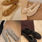 Damen Ballerina-Sandalen mit luftiger Netzstruktur und elastischem Riemen