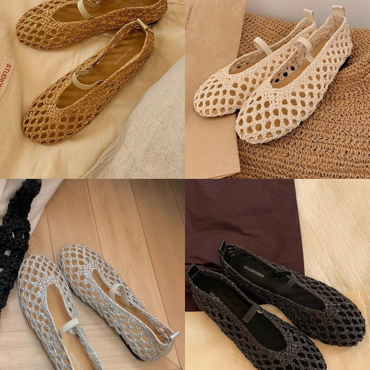 Damen Ballerina-Sandalen mit luftiger Netzstruktur und elastischem Riemen R&B