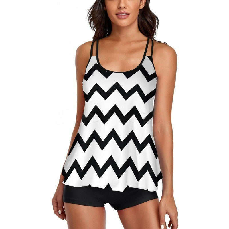 Damen Sportliches Tankini-Set mit bequemem Shorts und verstellbaren Trägern R&B