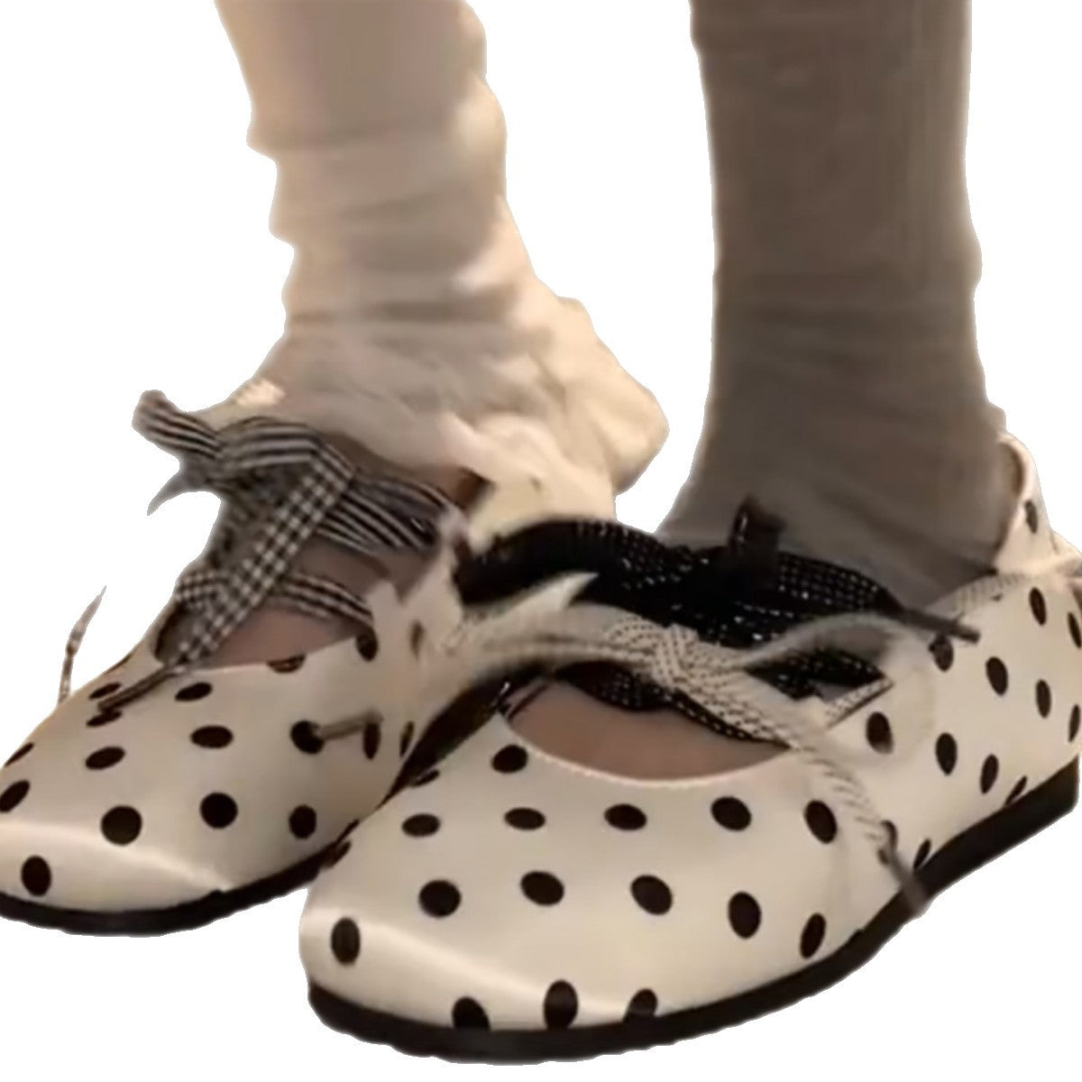 Damen Freizeit-Ballerinas mit modischem Punkte-Design und verstellbaren Schleifen R&B