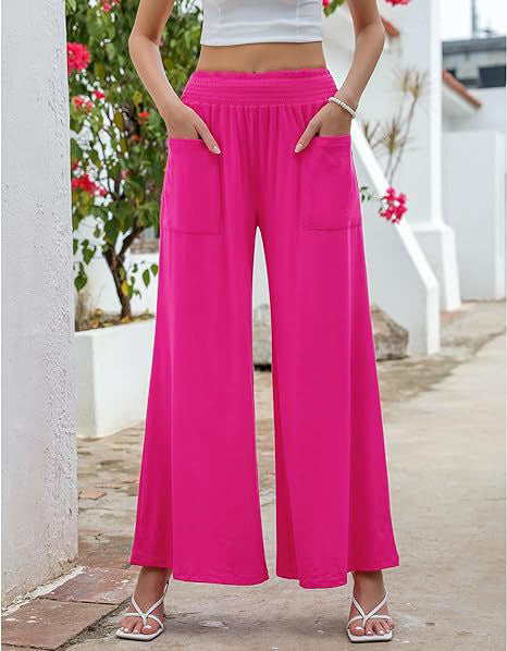 Damen Weit geschnittene Palazzo-Hose mit elastischem Bund und praktischen Taschen R&B