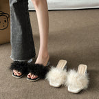 Damen trendige Mules mit flauschigem Detail R&B
