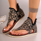Damen modische Zehentrenner-Sandalen mit hochwertigem Kunstleder und dekorativen Nieten R&B