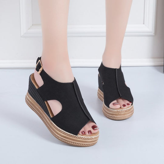 Damen Elegante Keil-Sandalen mit offenem Zehenbereich und verstellbarem Riemen R&B