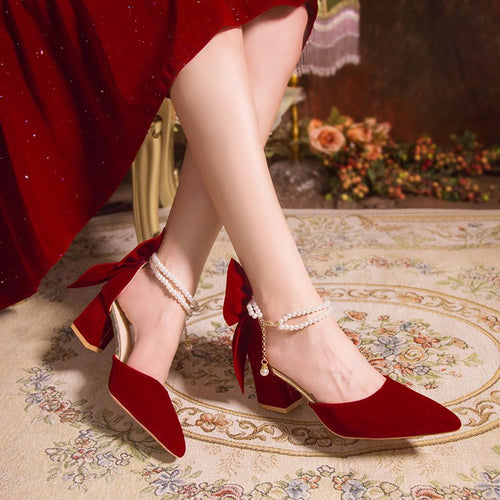 Damen elegante High Heel Schuhe mit Perlenschmuck und Riemen R&B