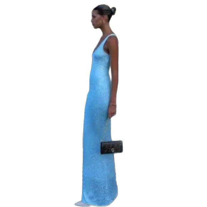Damen nan Säulenmaxikleid mit schlankem körpernahem Schnitt und schmalen Trägern R&B
