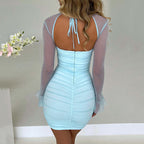 Damen Mini-Kleid mit transparenten Ärmeln und raffiniertem Schnitt R&B