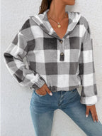 Damen Übergroßer Karierter Flanellpullover mit Kapuze R&B