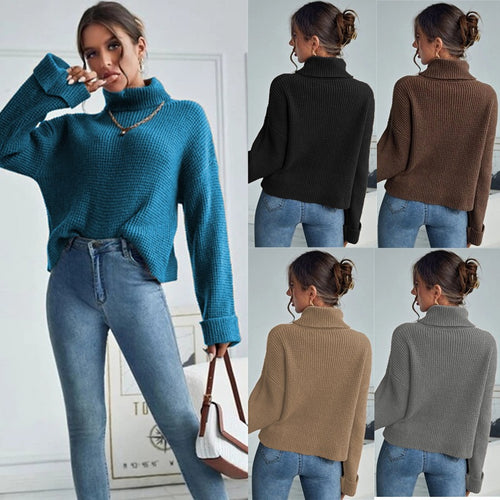 Damen Hochwertiger Strickpullover mit hohem Kragen und strukturiertem Design R&B