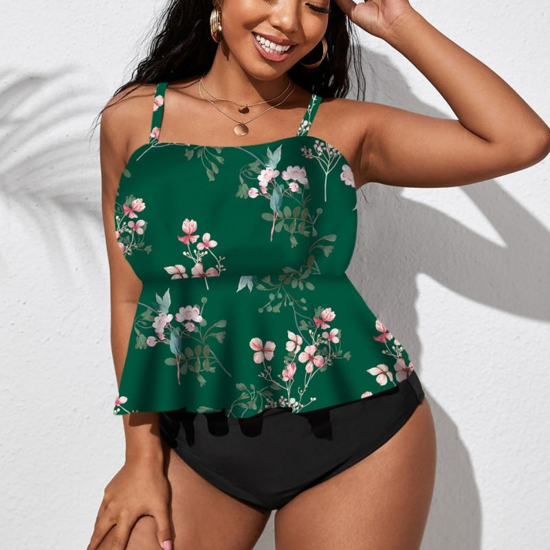 Damen Badeanzug mit schickem Flatterrock und floralem Design R&B
