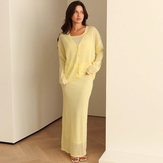 Damen langes Joint-Kleid mit offenem Cardigan R&B
