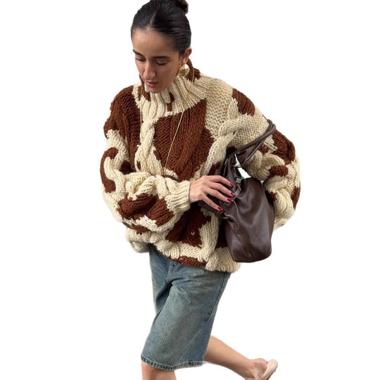 Damen Grobstrickpullover mit auffälligem Muster R&B