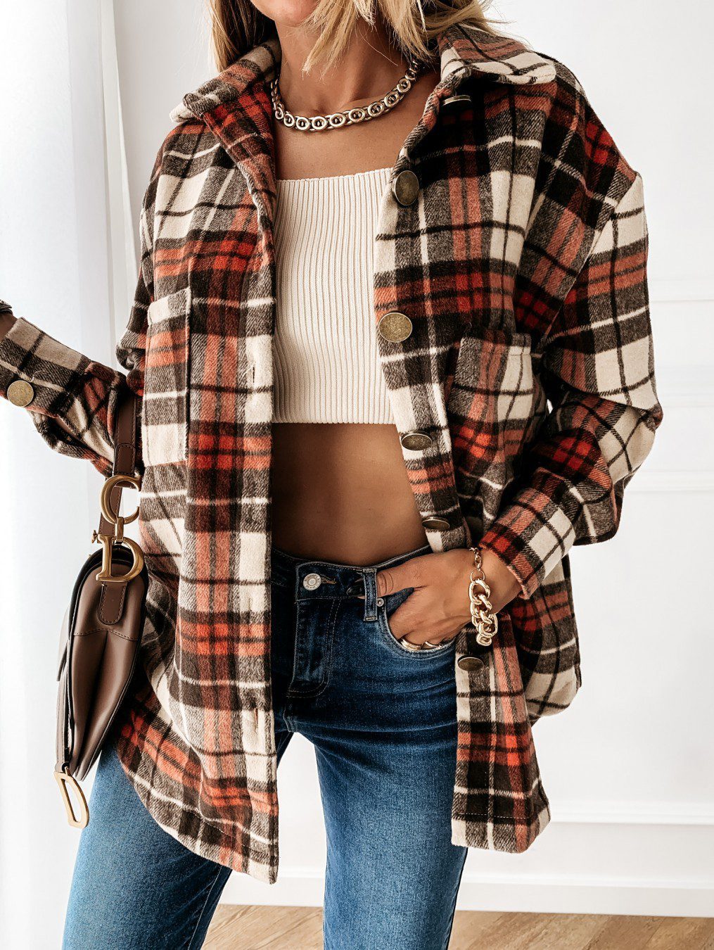 R&B | Oversized Hemdjacke Karomuster Lässiger Chic