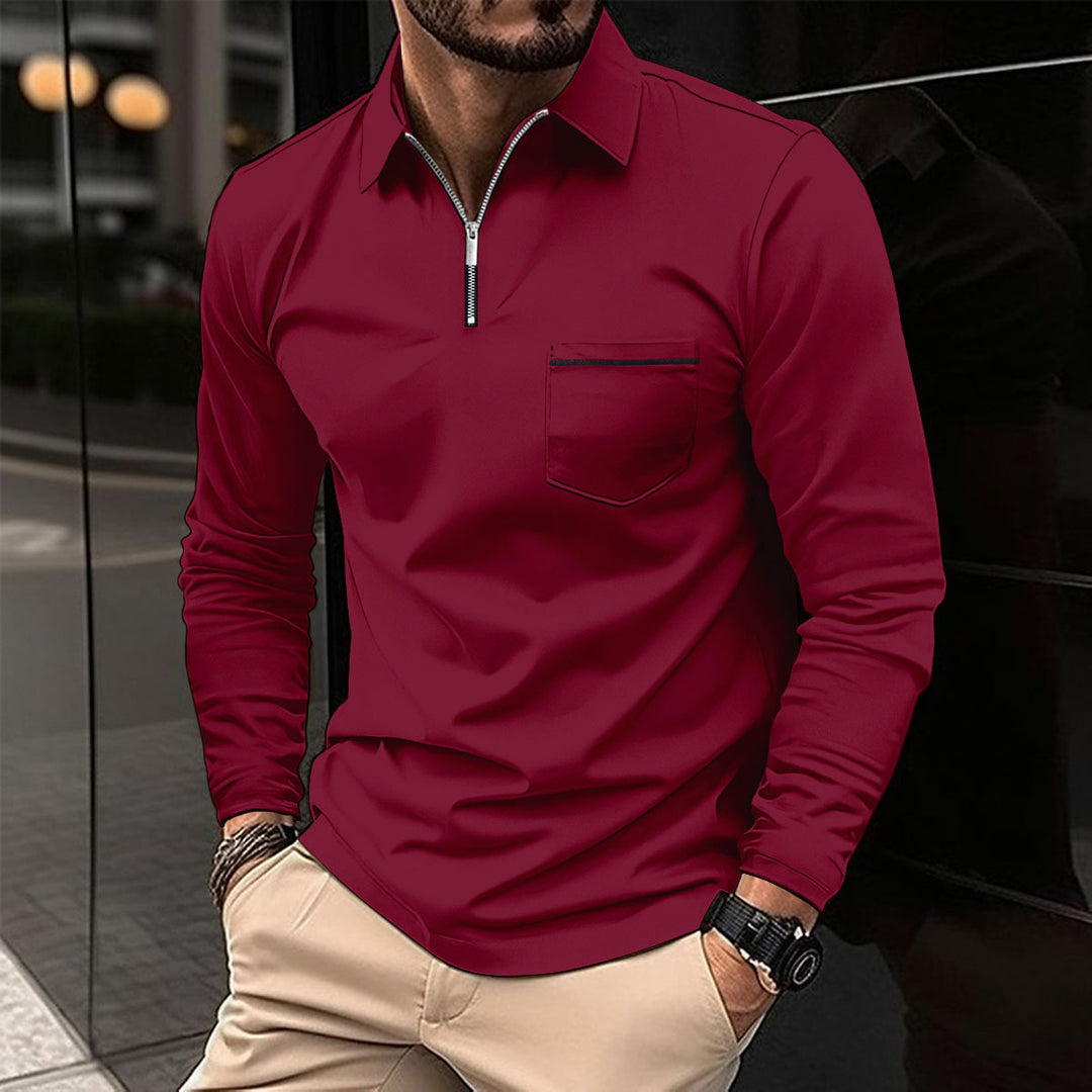 Herren Langarm-Hemd mit Reißverschluss und Brusttasche R&B