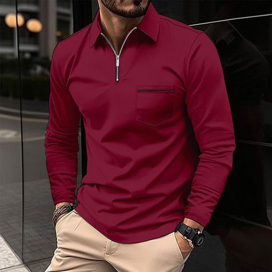 Herren Langarm-Hemd mit Reißverschluss und Brusttasche R&B