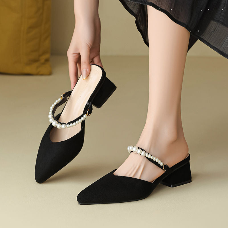 Damen elegante Slingback Mules mit Perlenakzenten R&B