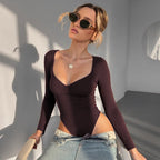 Damen Langarm-Bodysuit mit elegantem Raffungseffekt R&B