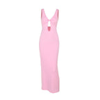 Damen figurbetontes Maxikleid mit tiefem V-Ausschnitt und Cut-Out R&B