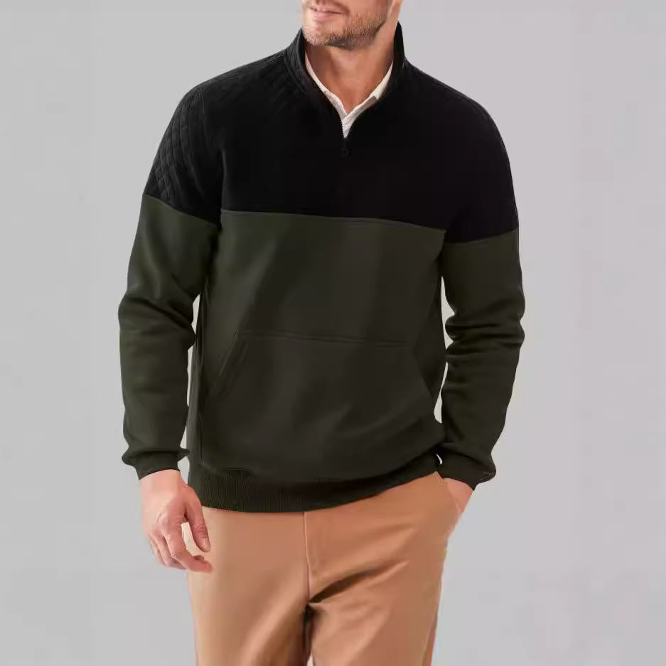 Herren Stepppullover mit hohem Kragen und praktischer Kängurutasche R&B