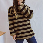Damen lässiger Strickpullover mit kontrastierenden Streifen und weitem Schnitt R&B