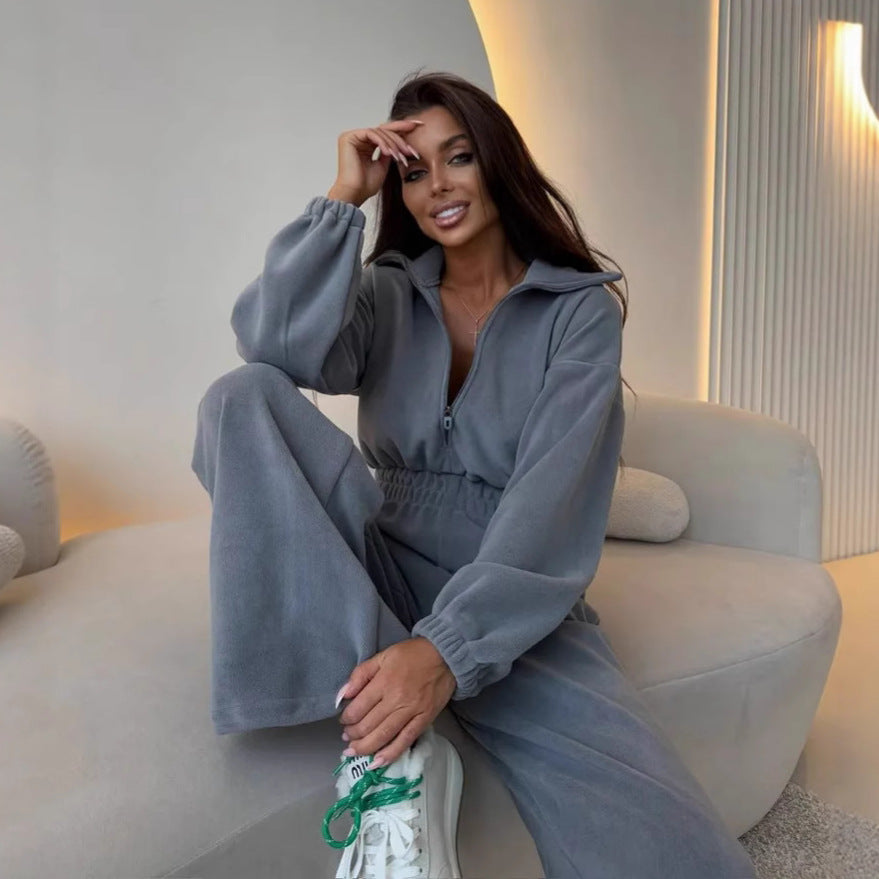 Damen lässiger Jumpsuit mit hohem Kragen und verstellbarem Bund R&B