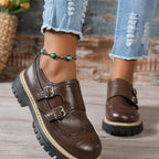 Damen Modische Halbschuhe mit doppeltem Riemendesign und hochwertiger Lederoberfläche R&B