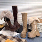 Damen Fleecegefütterte Winterstiefel mit modischen Schnallen und platform Sohle R&B
