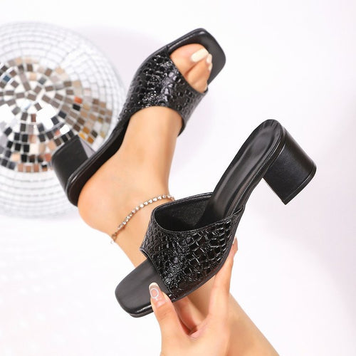 Damen Offene High-Heel Mules mit luxuriösem Schlangenleder-Design R&B