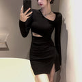Damen Kleid mit asymmetrischem Ausschnitt und seitlichem Schlitz