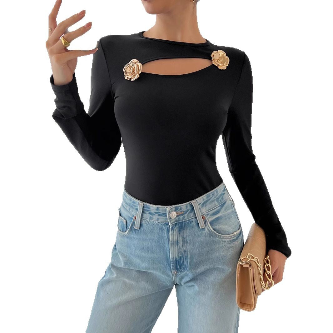 Damen Elegantes Langarm-Bodysuit mit raffinierten Ausschnitten R&B