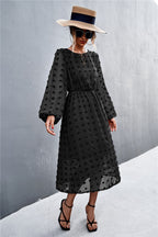Damen Chiffonkleid mit elegantem Strukturmuster und modischem Gürtel R&B