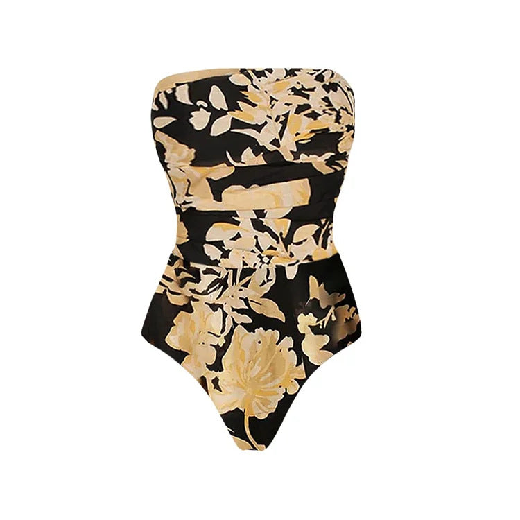 Damen Bandeau Badeanzug mit floralem Design R&B