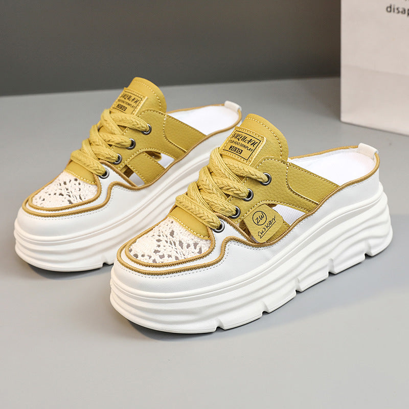 Damen Chunky Slipper mit modischem Schnürsenkel-Design und atmungsaktiver Obermaterialkombination R&B