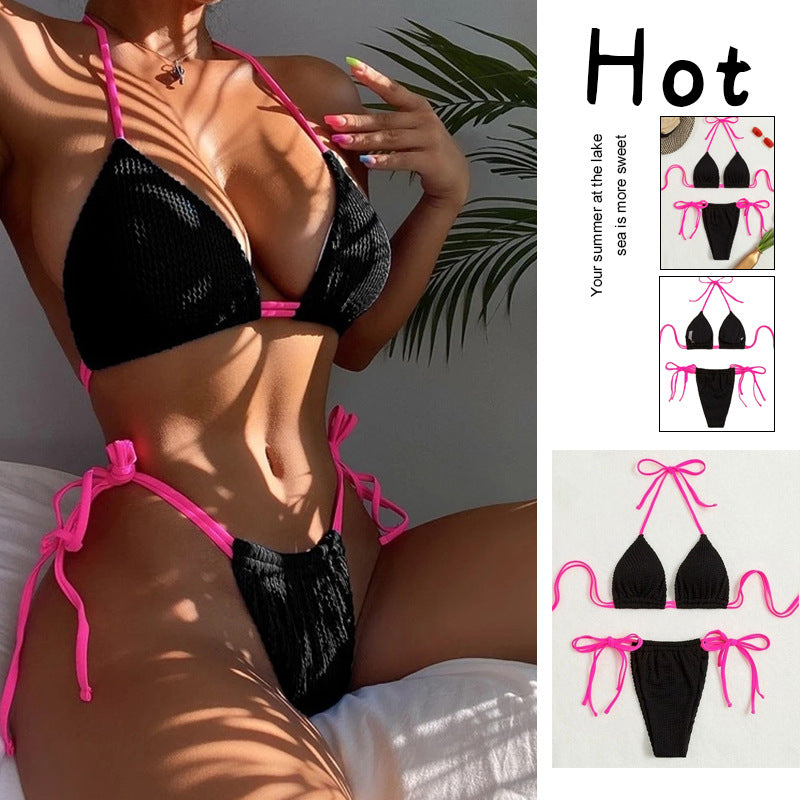 Damen Triangel-Bikini mit trendigem Rüschendesign und verstellbaren Schnürdetails R&B