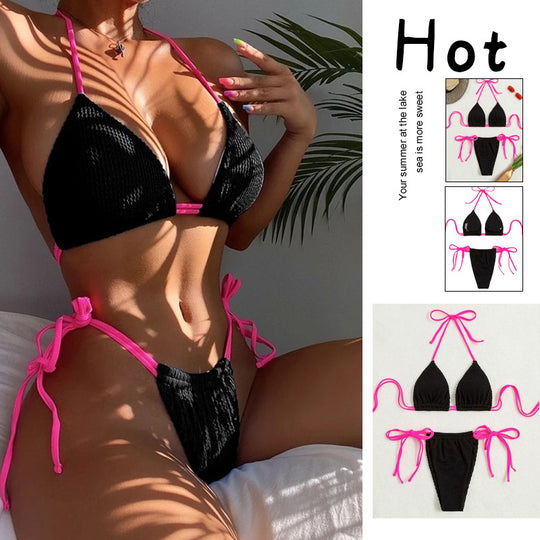 Damen Triangel-Bikini mit trendigem Rüschendesign und verstellbaren Schnürdetails R&B